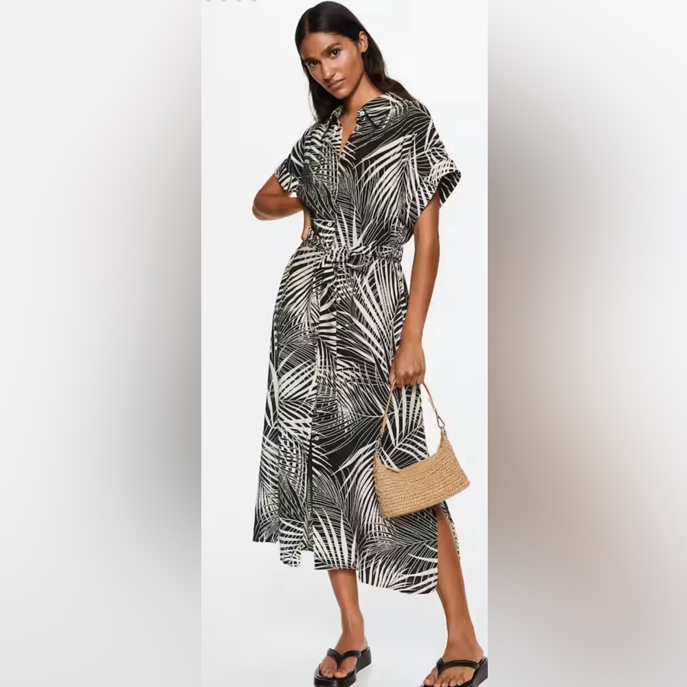 MANGO belted dress palm print / never worn w/o tags